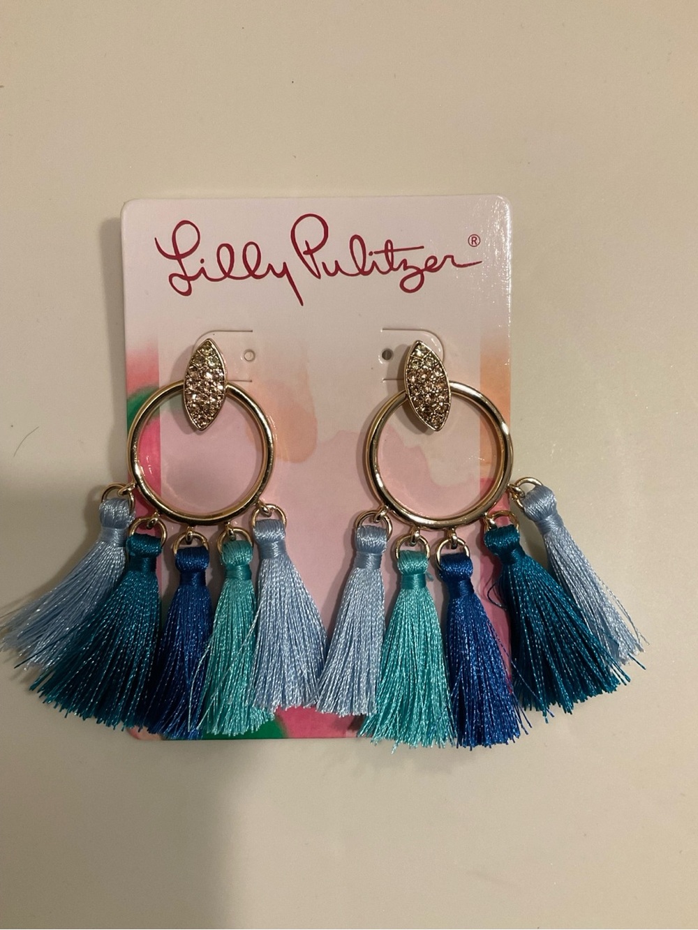 Lilly Pulitzer Blue Multi-Tassel Hoop Earrings